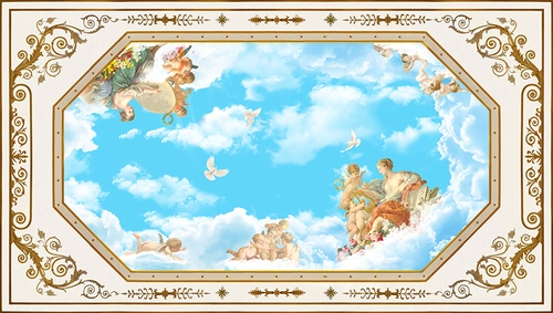 узор, орнамент, библейская тематика, голубь, птицы, небо, облака, ангелы, архангелы, бежевые, светлые